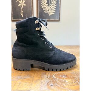 Blue Label Womens Black‎ Faux Suede Lace Up Side Zip Lug Sole Combat Boots 7.5